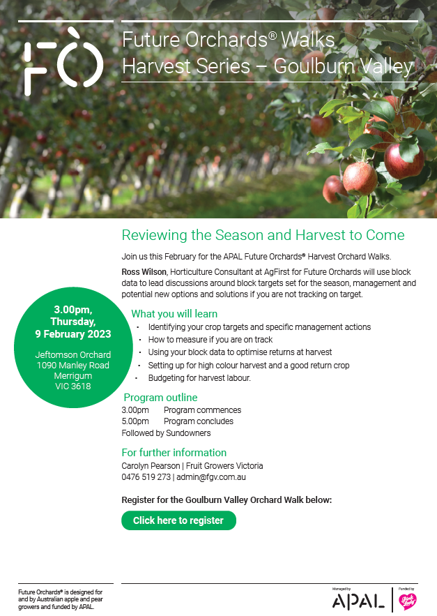 Future Orchards® Walks Harvest Series – Goulburn Valley: Thursday 9th Feb 2023 @ 3:00pm