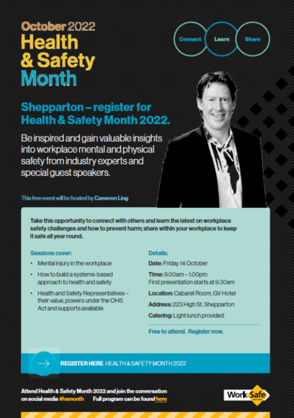 WorkSafe’s Health & Safety Month Shepparton event- Friday 14th October 2022