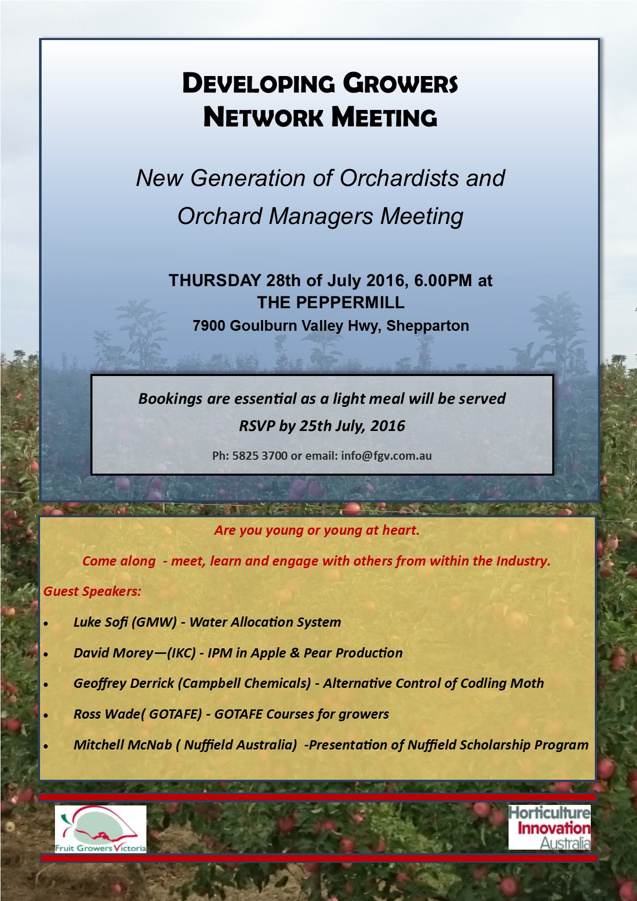 DEVELOPING GROWERS  NETWORK MEETING -  New Generation of Orchardists and  Orchard Managers Meeting