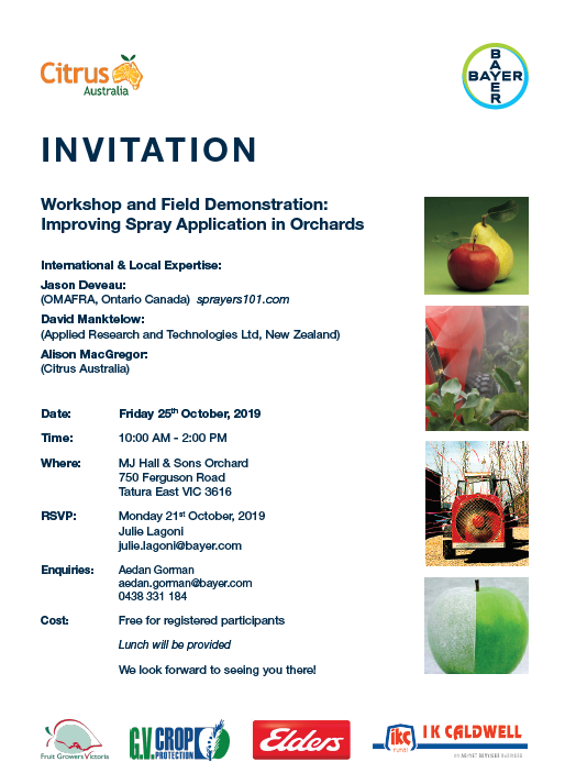 Workshop and Field Demonstration- Improving Spray Application in Orchards: Friday 25th October 2019