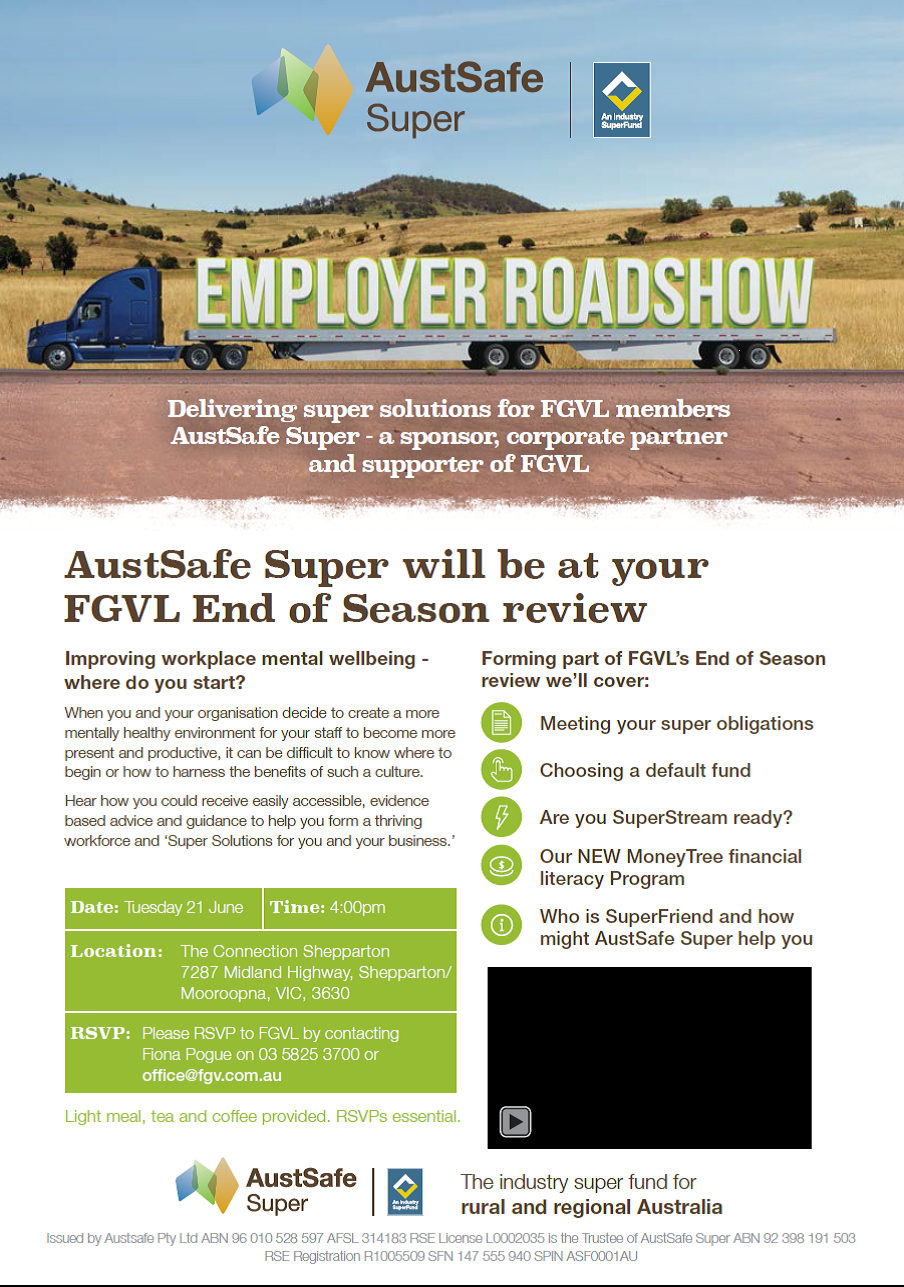 AustSafe Super will be at FGVL End of Season Review!!!