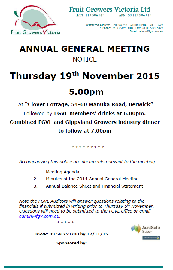 FGVL AGM - 19  November 2015