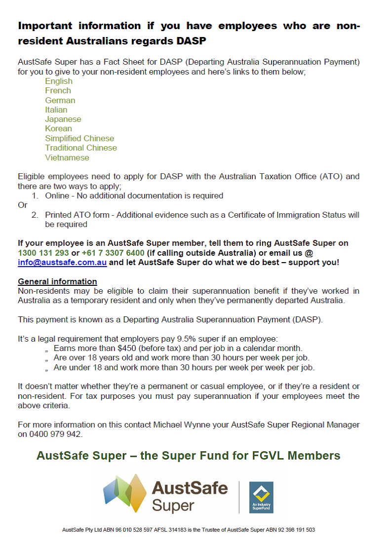 DASP fact sheet from AustSafe Super