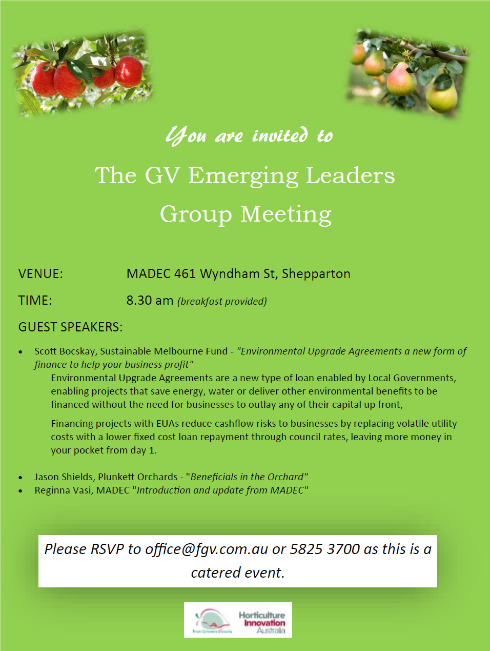 GV Emerging Leaders Group meeting on 07 Dec at MADEC Offices 8.30am