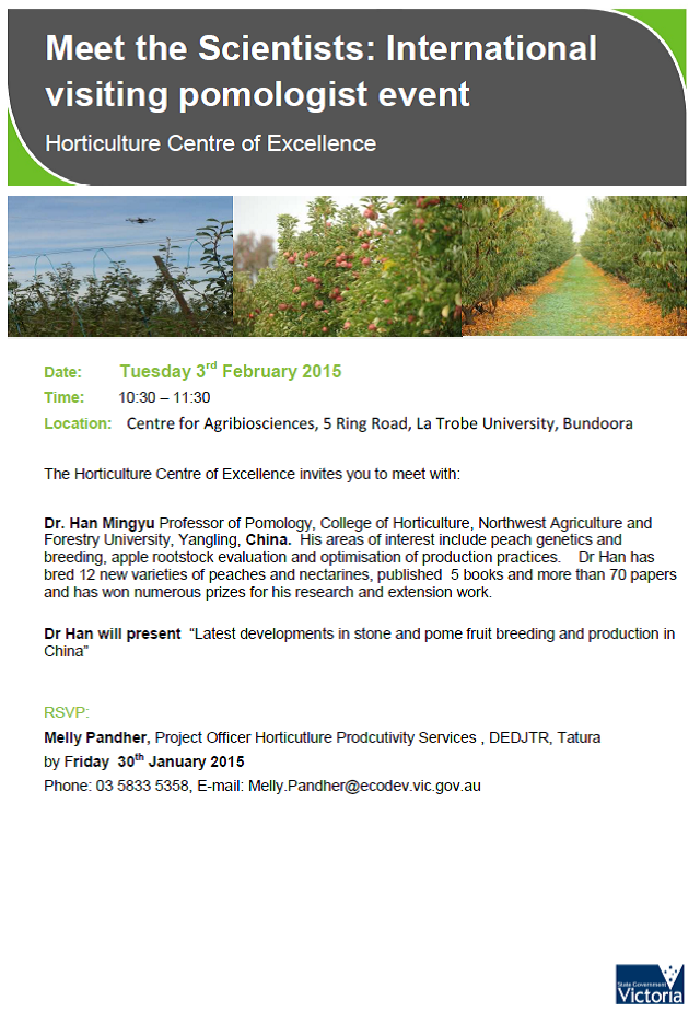 INTERNATIONAL VISITING POMOLOGIST EVENT - 3 Feb 2015 at Bundoora