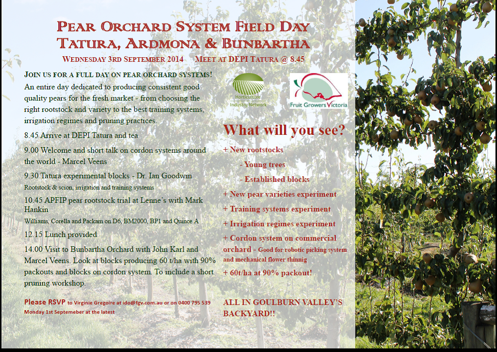 Pear Orchard System Field Day - Wednesday 3 Sept 2014