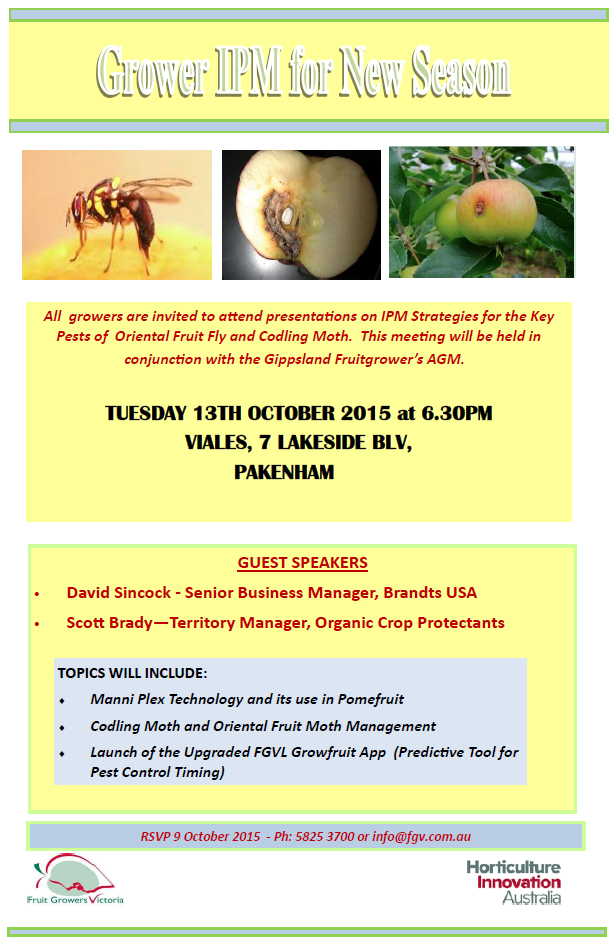 Gippsland Fruitgrowers Ass. AGM & Grower IPM evening -13 Oct. 2015