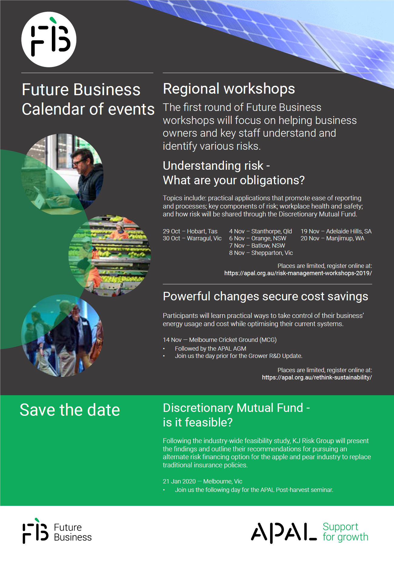 Future Business- Calendar of Events: Risk Management workshops (Sth Vic 30th Oct, Goulburn Valley 8th Nov) /Powerful changes secure cost savings workshop