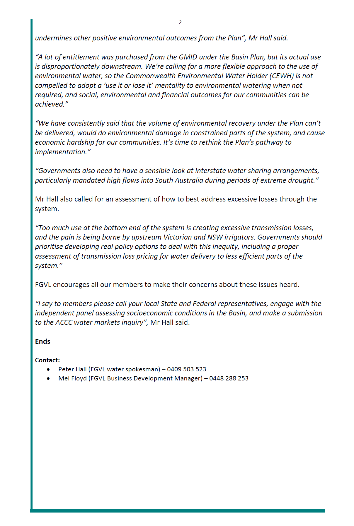 Media Release Water Reform Page 2