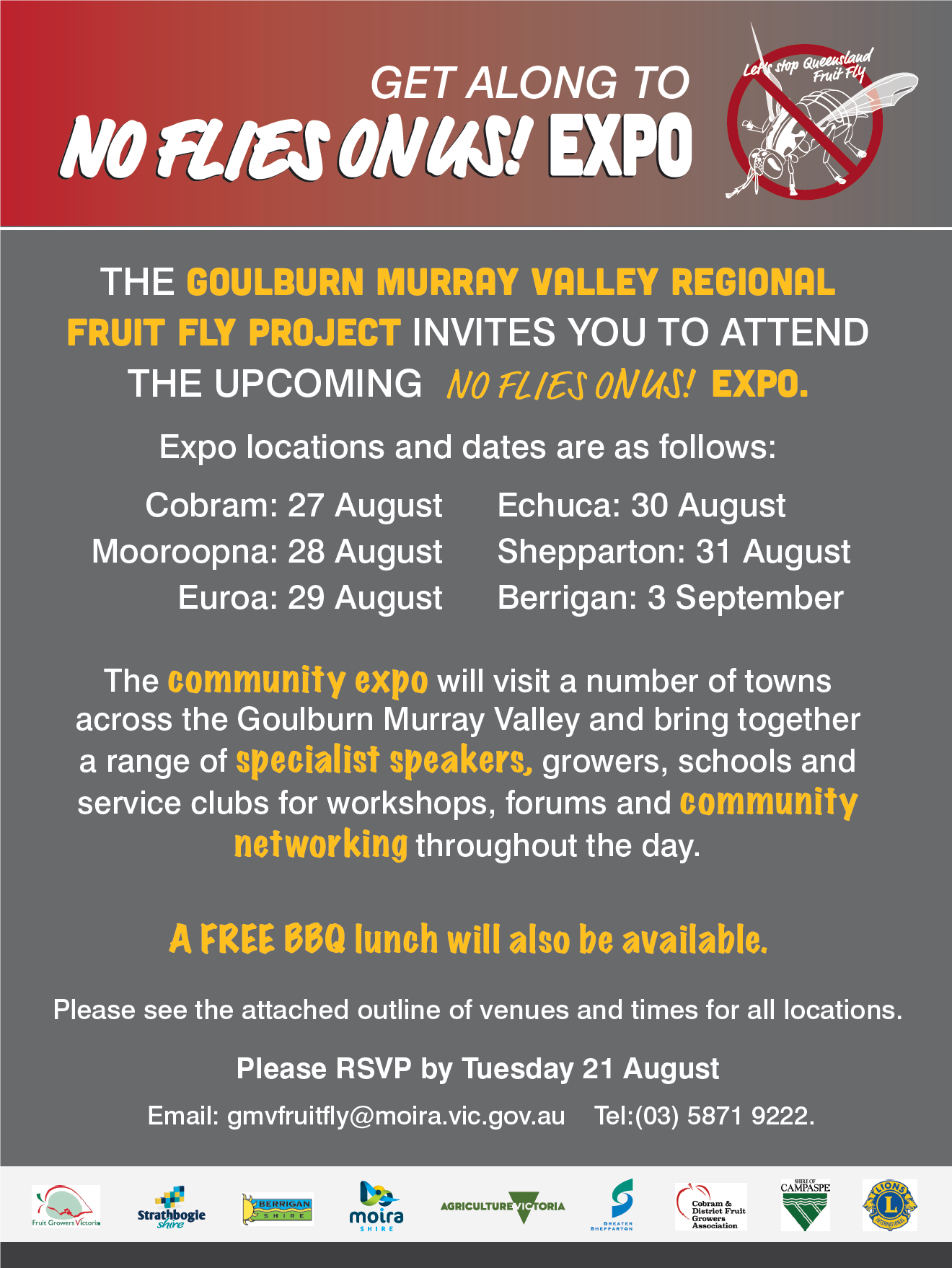 QFF No Flies On Us Expo- Mooroopna: 28th August , Shepparton: 31st August