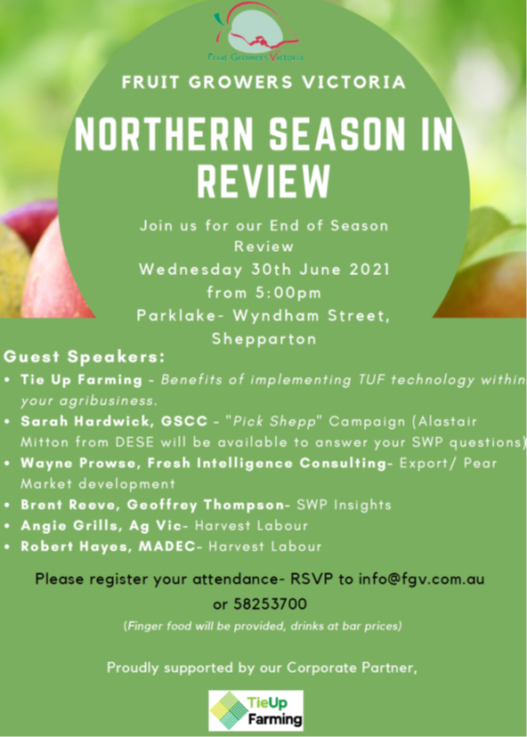 Fruit Growers Victoria Northern 'Season in Review'- NOW Wednesday 30 June 2021 from 5:00pm