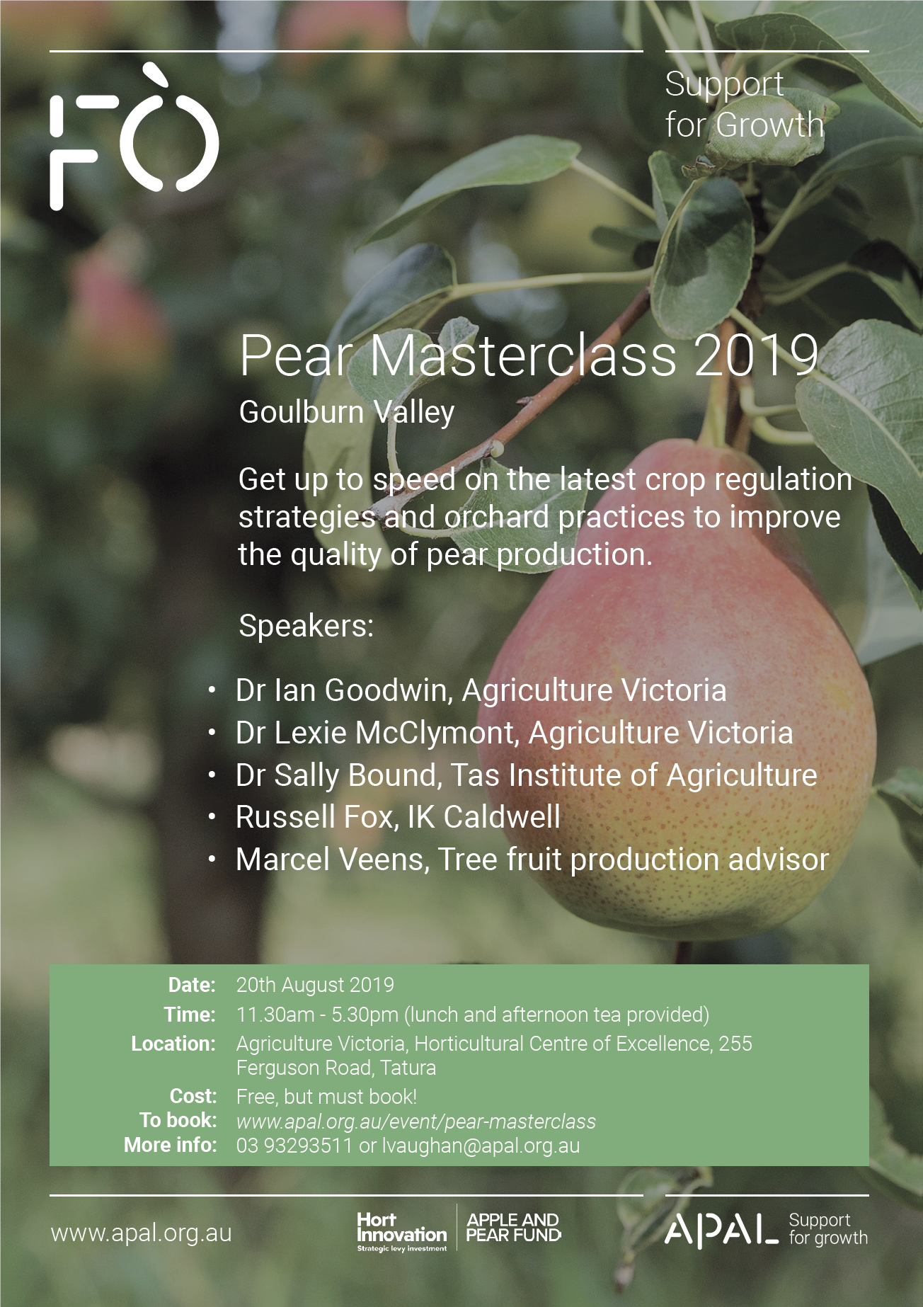 Annual Future Orchards Pear Masterclass- 20th August 2019 at 11:30am