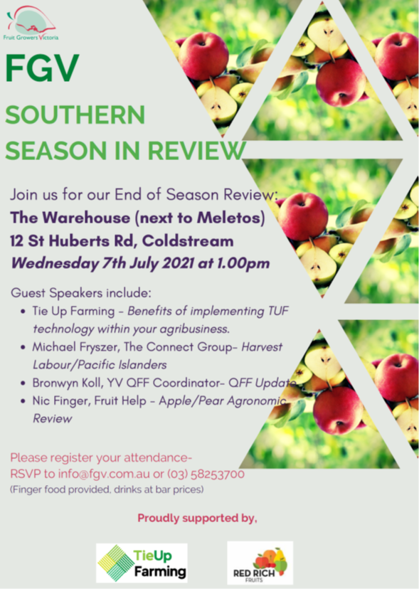 RESCHEDULED!! New Dates: Fruit Growers Victoria Southern 'Season In Review'- Wednesday 7th July 2021 at 1:00pm