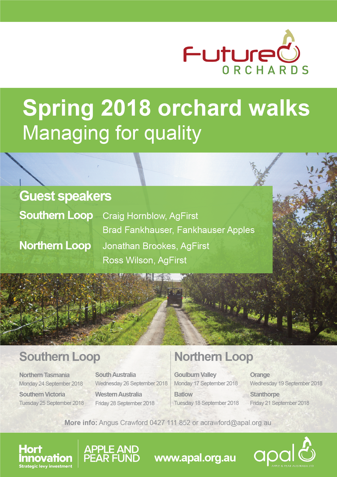 Future Orchards 'Spring Orchard Walks'- Goulburn Valley- Turnbull Bros Ardmona: Monday 17th September. Southern Victoria: Vernview orchard Launching Place, Yarra Valley- Tuesday 25th September 
