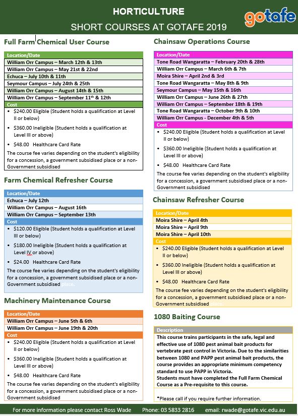 Short Courses at GOTAFE for 2019!