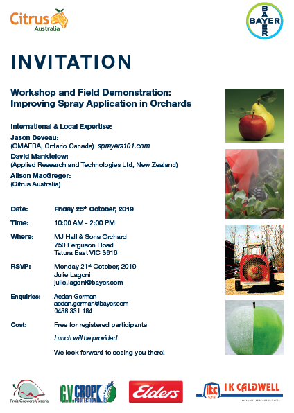 Free workshop and field demo on improving  spray application in Orchards on 25 October!